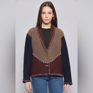 christopher and banks Lagenlook Wool Sweater Patchwork Size Large boho patchwork